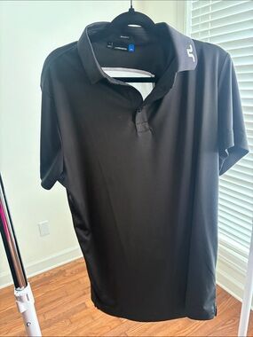 J.Lindeberg Men's Black Performance polo with Blue Logo Tab